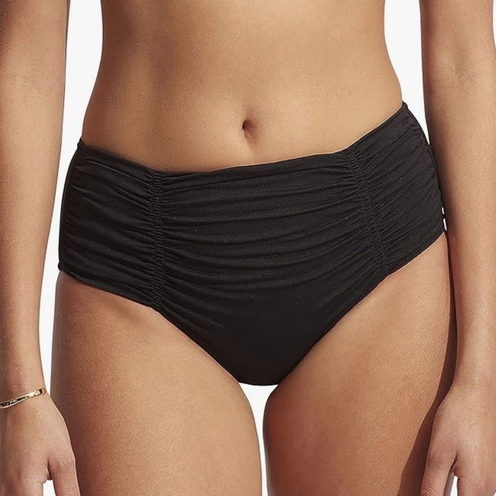 HIGH RISE BLACK SWIMSUIT BOTTOMS WITH GATHERED FRONT/SIDES- Sz 1XL